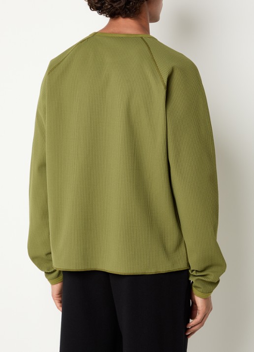 Purple Mountain Observatory Waffle longsleeve met structuur en ritszak - achterkant 2 olijfgroen