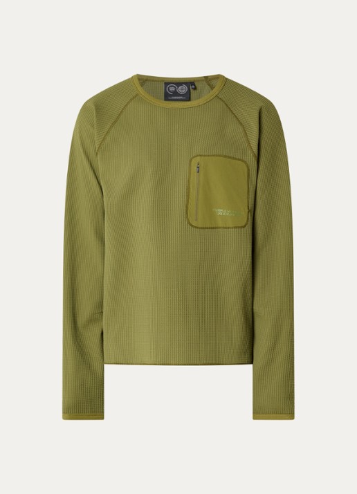 Purple Mountain Observatory Waffle longsleeve met structuur en ritszak - voorkant 3 olijfgroen