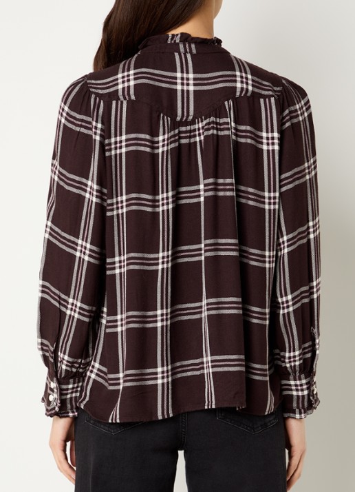Rails Alanna blouse met ruitdessin  - achterkant chocoladebruin