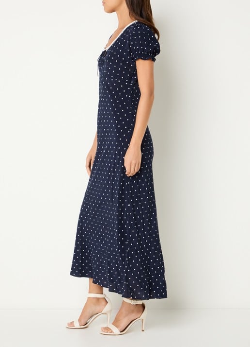 Rails Allison midi jurk met stippenprint en keyhole - voorkant 3 donkerblauw