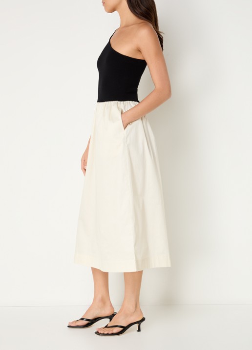 Rails Anita fijngebreide one shoulder midi jurk  - voorkant 2 creme