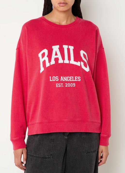 Rails Anniversary sweater met logoprint - detail 2 koraalrood