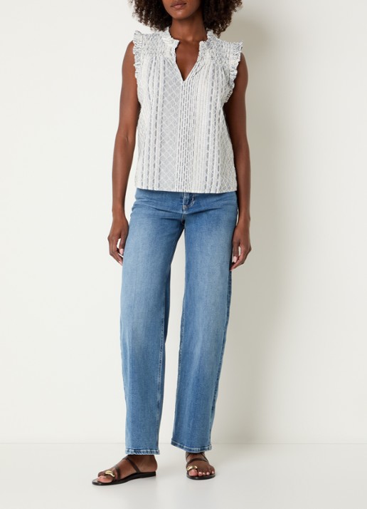 Rails Arlene top met print - voorkant 2 staalblauw