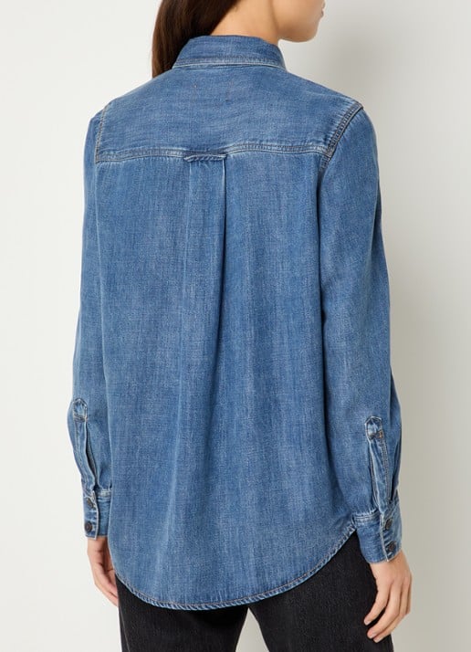 Rails Atticus blouse van chambray met borstzak - achterkant 3 indigo