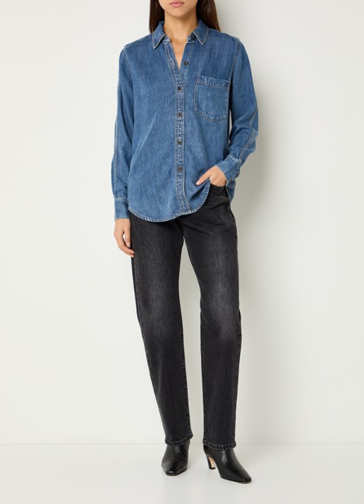 Rails Atticus blouse van chambray met borstzak - voorkant 2 indigo