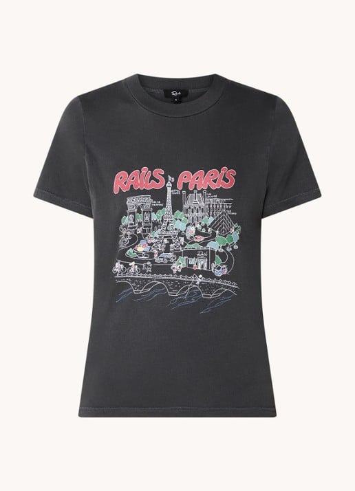 Rails Boyfriend T-shirt met logoprint - voorkant 2 antraciet