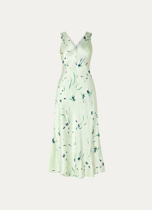Rails Camellia maxi jurk van satijn met print - voorkant mint