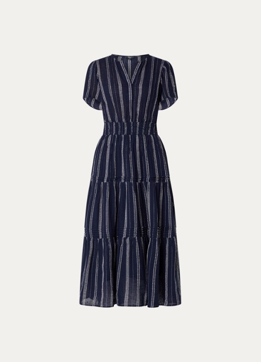 Rails Cannes maxi jurk in linnenblend met streepprint - voorkant 2 donkerblauw