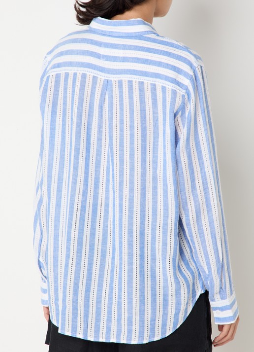 Rails Charli blouse in linnenblend met opengewerkt dessin - achterkant 4 staalblauw
