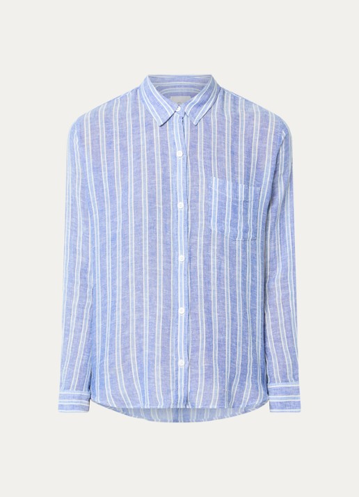 Rails Charli blouse in linnenblend met streepprint - voorkant 3 blauw