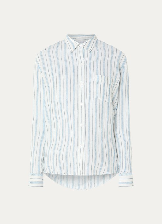 Rails Charli blouse in linnenblend met streepprint - voorkant 2 blauwgrijs