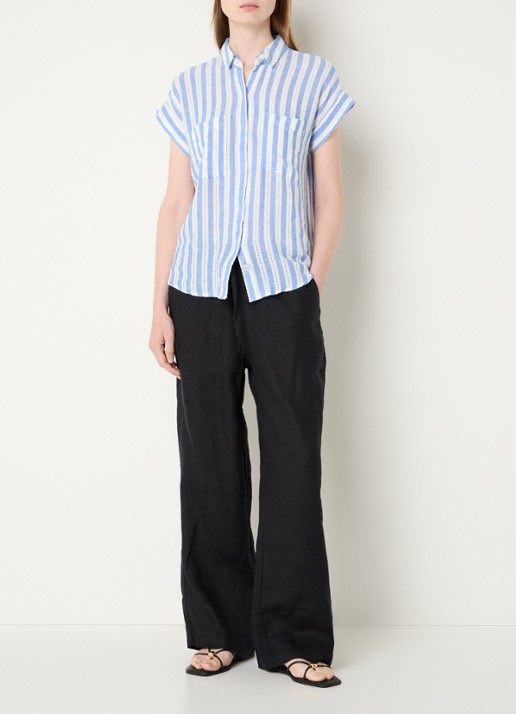 Rails Cito blouse in linnenblend met streepprint - voorkant 4 blauwgrijs