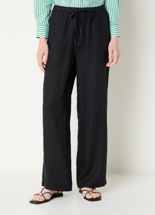 Rails Emmie high waist straight fit broek van linnen met steekzakken