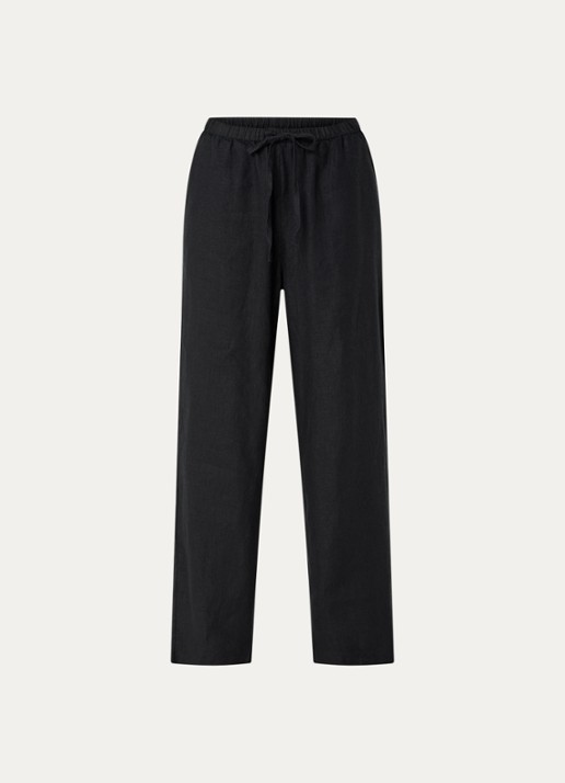 Rails Emmie high waist straight fit broek van linnen met steekzakken - voorkant zwart