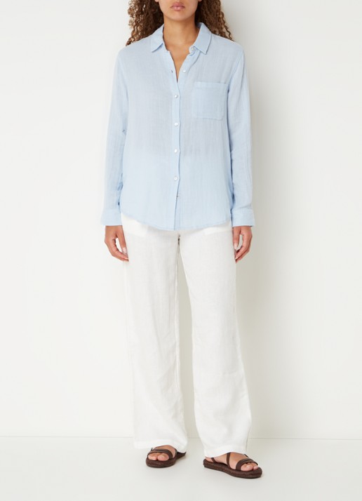 Rails Emmie mid waist loose fit broek van linnen met steekzakken - voorkant 4 wit