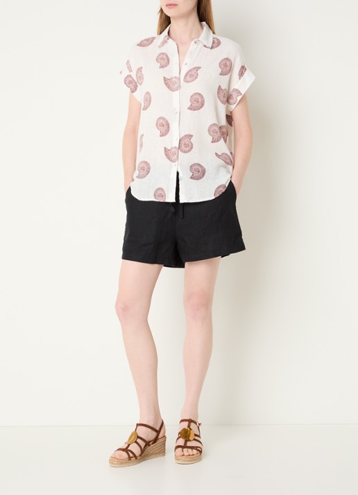 Rails Farrah blouse in linnenblend met print - voorkant 2 gebroken wit