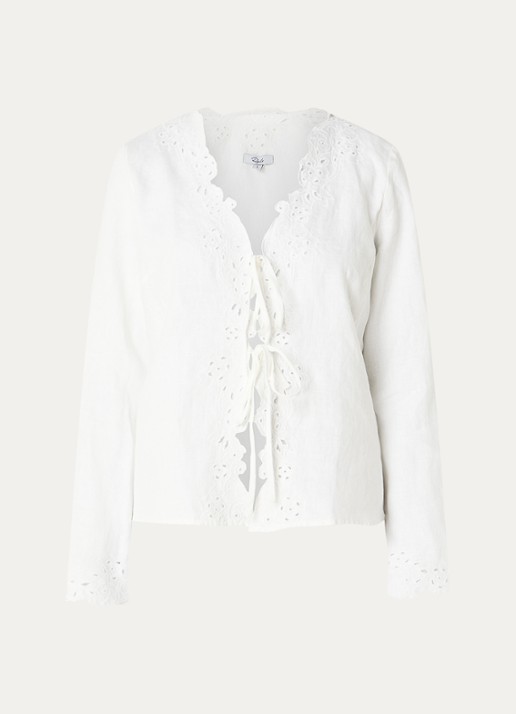 Rails Fleur blouse met broderie en V-hals - voorkant 3 gebroken wit