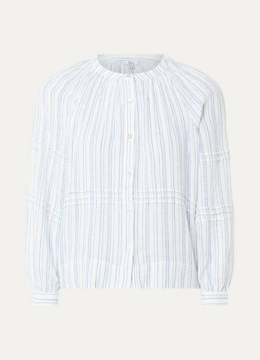 Rails Frances blouse in linnenblend met streepprint - voorkant 2 gebroken wit
