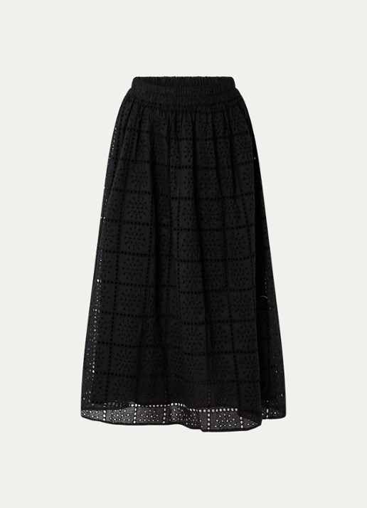 Rails High waist midi rok met broderie - voorkant 2 zwart