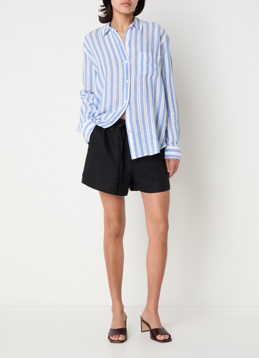 Rails Jenner high waist straight fit korte broek van linnen - voorkant 3 zwart
