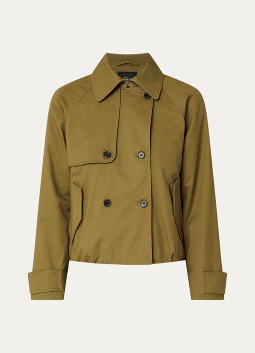 Rails Jetta trenchcoat met asymmetrisch detail en klepzakken - voorkant 3 olijfgroen