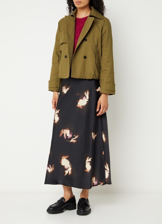 Rails Jetta trenchcoat met asymmetrisch detail en klepzakken - voorkant 4 olijfgroen