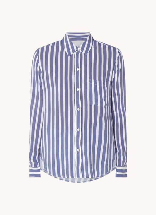 Rails Josephine blouse met streepprint en borstzak - voorkant 4 staalblauw