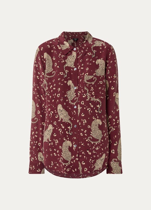 Rails Kate blouse van zijde met print - voorkant 2 bordeauxrood