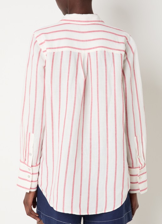 Rails Knox blouse in linnenblend met streepprint - achterkant 4 rood