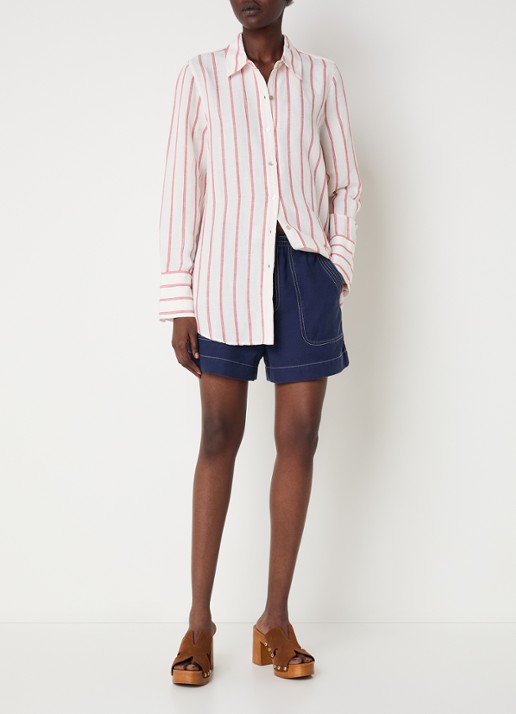 Rails Knox blouse in linnenblend met streepprint - voorkant 2 rood