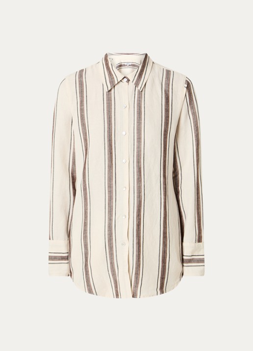 Rails Knox blouse met streepprint in linnenblend - voorkant creme