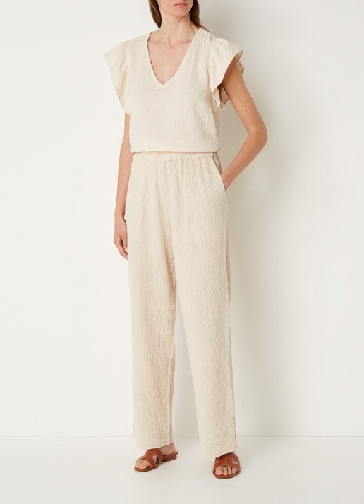 Rails Leon high waist wide fit broek van  katoen  - voorkant 4 donkerbeige