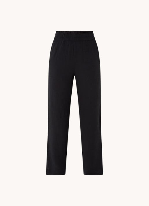 Rails Leon mid waist straight fit broek van  katoen met structuur - voorkant 4 zwart