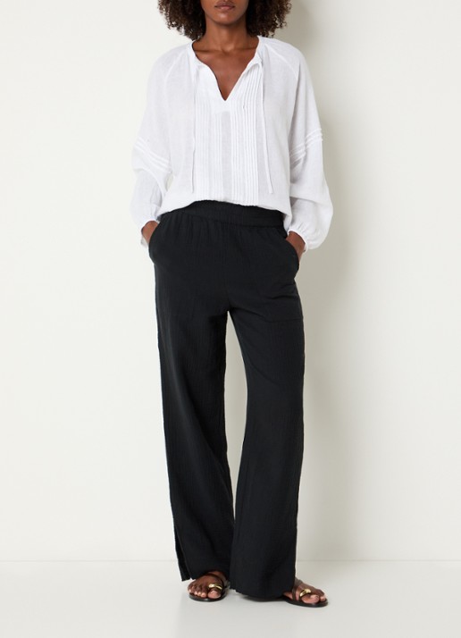 Rails Leon mid waist straight fit broek van  katoen met structuur - voorkant 5 zwart