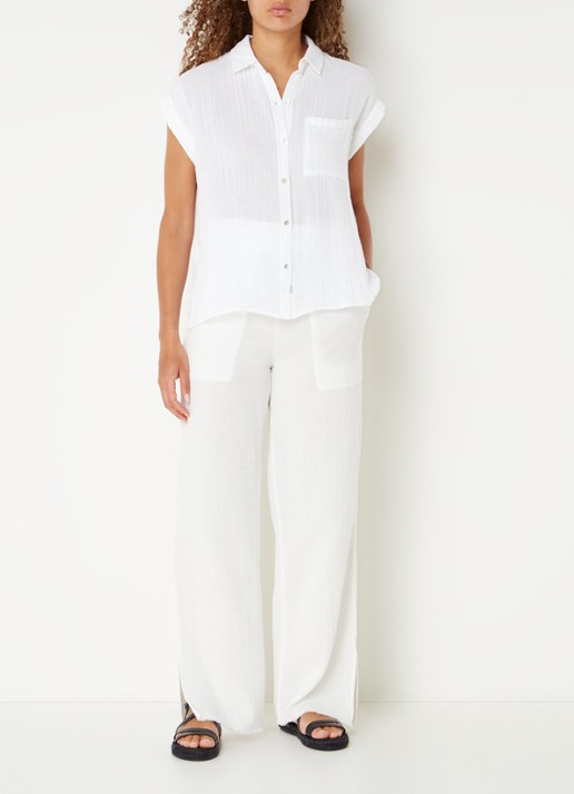 Rails Leon mid waist straight fit broek van  katoen met structuur - voorkant 2 wit