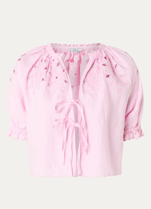 Rails Lizbeth blouse van linnen met broderie - voorkant 3 roze