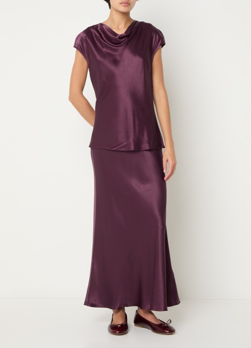 Rails Loretta top van satijn met watervalhals - voorkant 4 aubergine