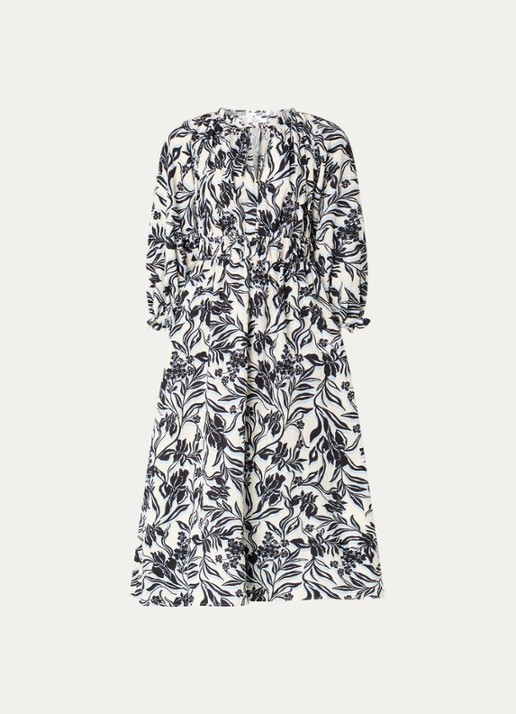 Rails Matia maxi jurk met ballonmouw en print - voorkant gebroken wit