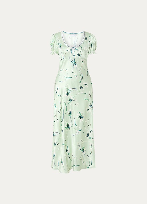 Rails Maxi jurk met bloemenprint en ronde hals - voorkant 3 lichtgroen