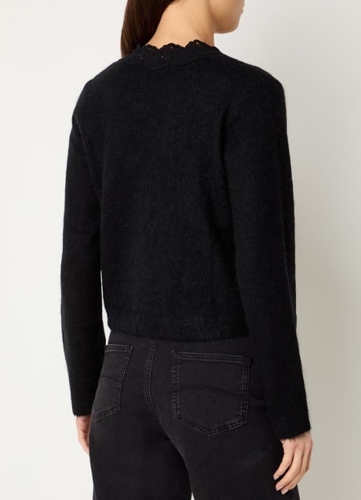 Rails Mer fijngebreid vest in alpaca wolblend met kant  - achterkant zwart