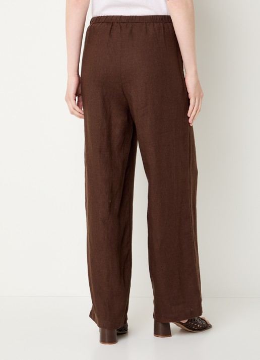 Rails Mid waist straight fit broek van linnen met steekzakken - achterkant donkerbruin