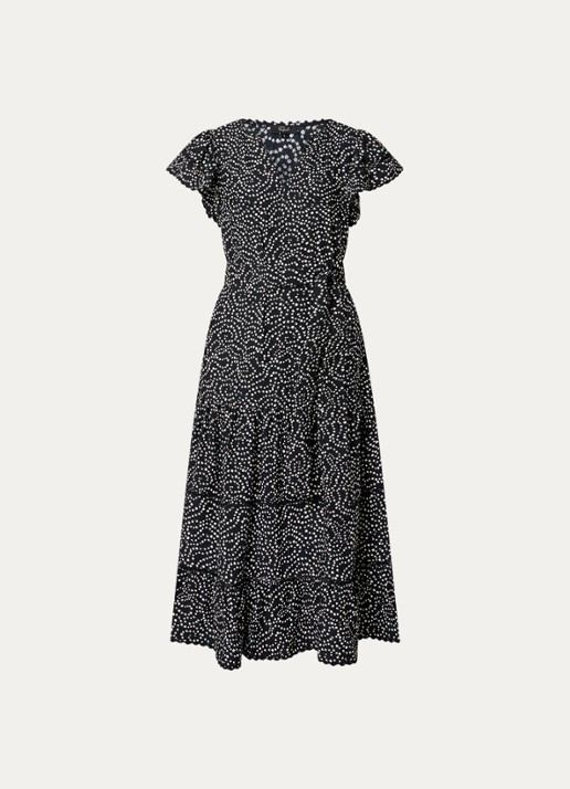 Rails Midi jurk met print en vlindermouw - voorkant 2 zwart