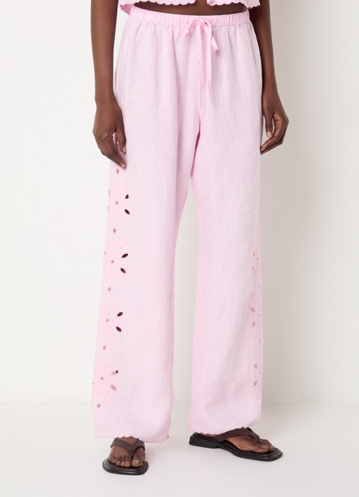 Rails Mirina mid waist loose fit broek van linnen met broderie