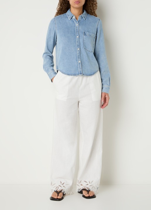 Rails Noa blouse van chambray met borstzak  - voorkant 3 indigo