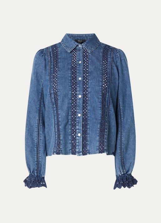 Rails Rowen blouses van denim met opengewerkt dessin - voorkant 3 blauw