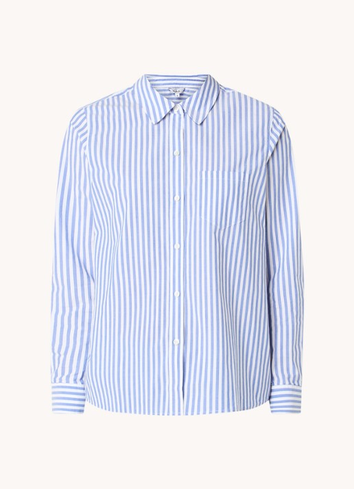Rails Stina blouse met streepprint en borstzak - voorkant staalblauw