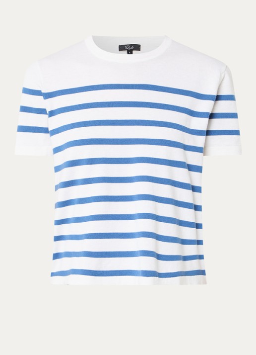 Rails T-shirt in kasjmierblend met streepprint - voorkant wit