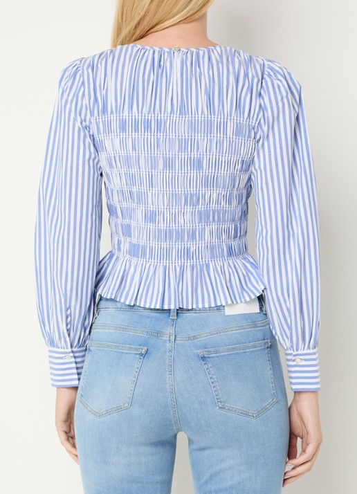 Rails Tabi tuniek met streepprint en smockwerk - achterkant 2 lichtblauw