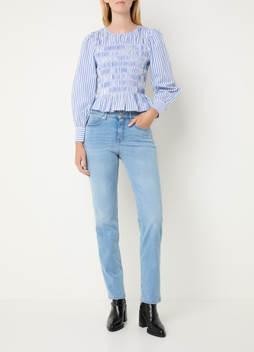 Rails Tabi tuniek met streepprint en smockwerk - voorkant 4 lichtblauw