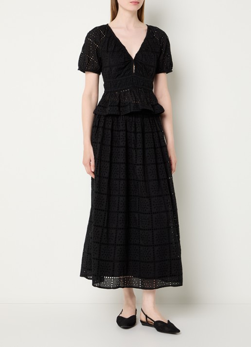 Rails Top met broderie en V-hals - voorkant 4 zwart